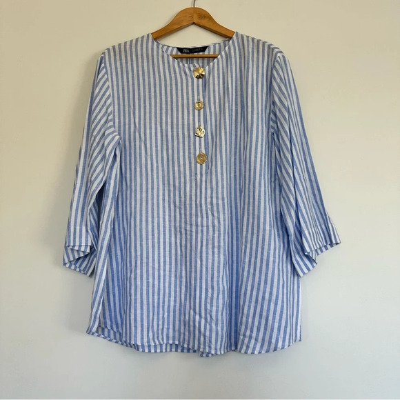 Zara NWT linen Striped Tunic Size:XS - Picture 2 of 5